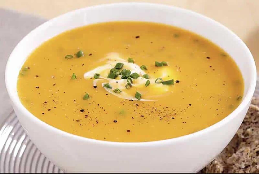 Cháo thịt heo, bí đỏ, phô mai