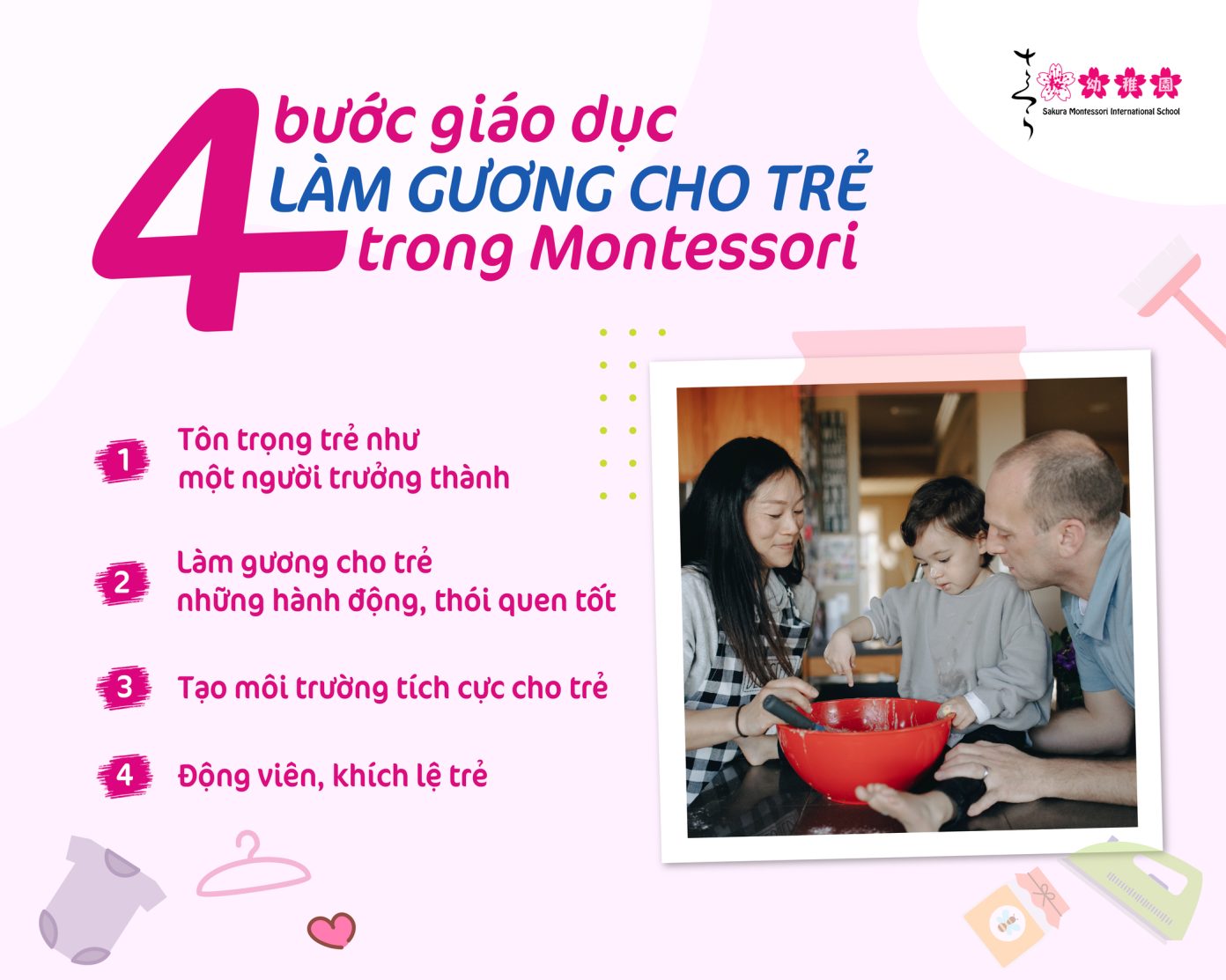 4 bước giáo dục làm gương trong Montessori