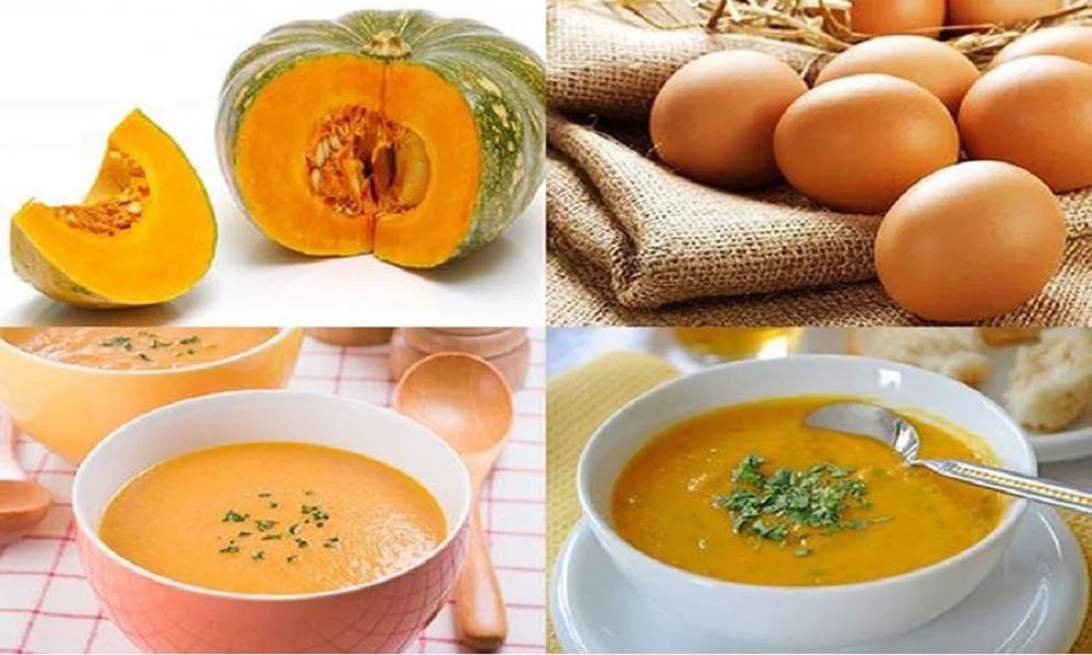 cháo trứng gà bí đỏ cho bé ăn dặm