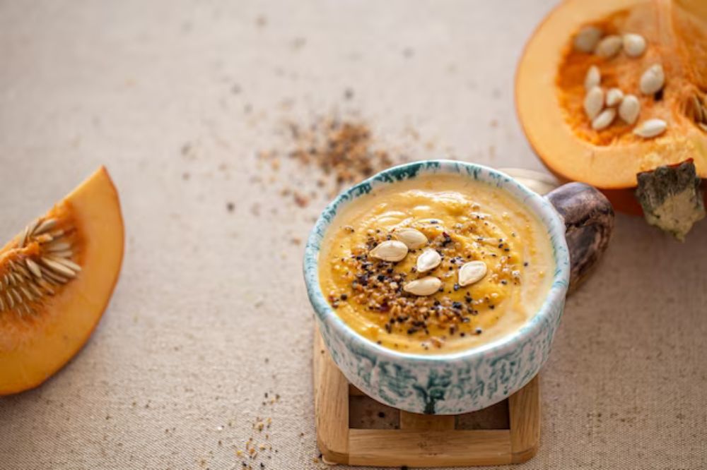 Cháo trứng gà bí đỏ cho bé ăn dặm