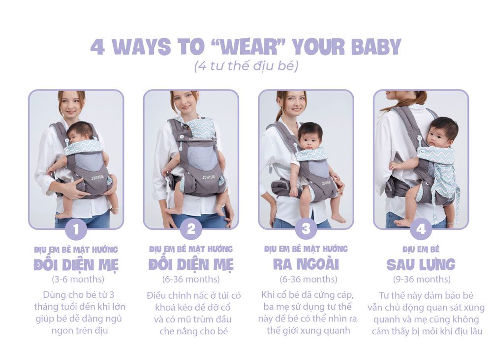 tư thế địu phù hợp cho bé 5 tháng