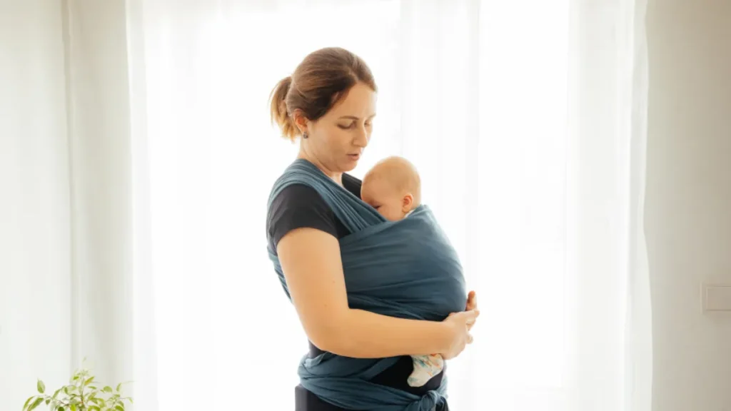 Đảm bảo tư thế chữ "C" cho lưng và chữ "M" cho hông bé là chìa khóa để địu an toàn và thoải mái (Ảnh: sưu tầm internet).