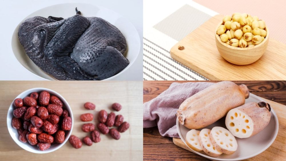 Cháo gà ác hạt sen, táo đỏ