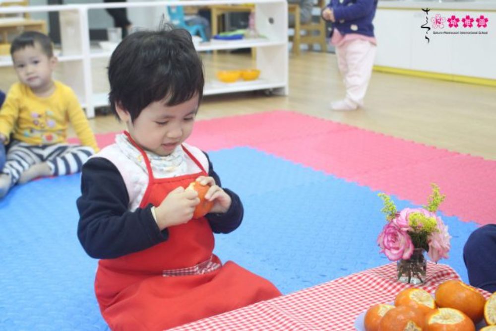 Cam tươi cắt miếng cho bé tập bốc