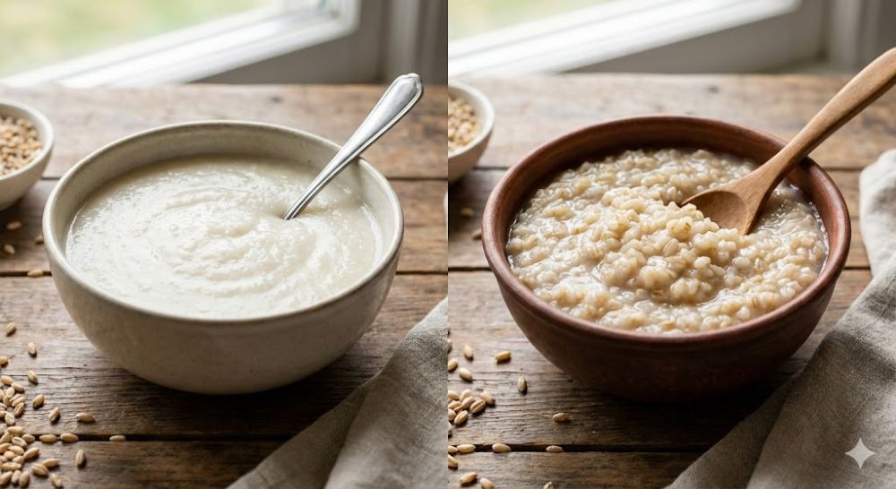 7 tháng tuổi chưa phải là thời điểm thích hợp để ăn cháo nguyên hạt hoàn toàn (Ảnh: sưu tầm internet).