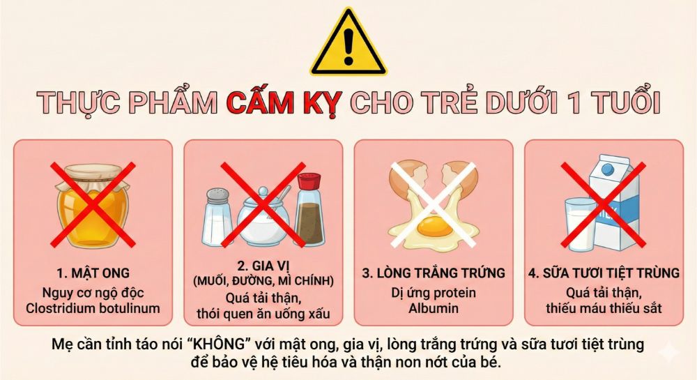 Mẹ cần tránh tuyệt đối mật ong và gia vị trong thực đơn của bé 7 tháng (Ảnh: sưu tầm internet).