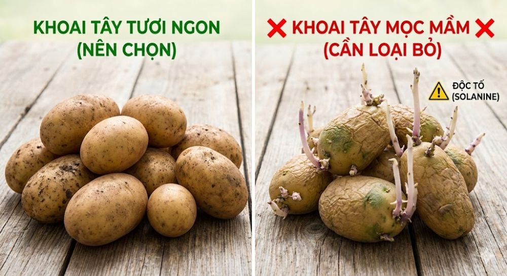 Tuyệt đối không dùng khoai tây mọc mầm hoặc vỏ xanh để nấu cháo cho bé (Ảnh: sưu tầm internet).