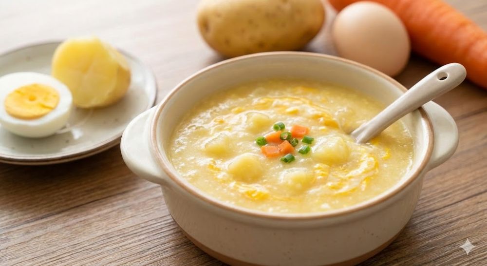 Cháo khoai tây lòng đỏ trứng gà là món ăn "cứu cánh" cho những ngày bé biếng ăn (Ảnh: sưu tầm internet).