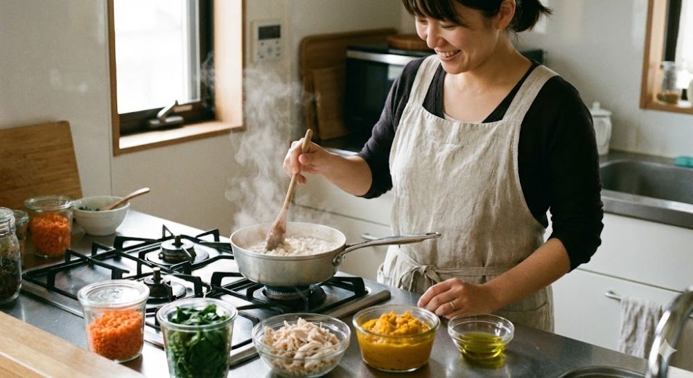 Thêm dầu ăn vào bước cuối cùng giúp bảo toàn dinh dưỡng cho bát cháo của bé (Ảnh: sưu tầm internet).