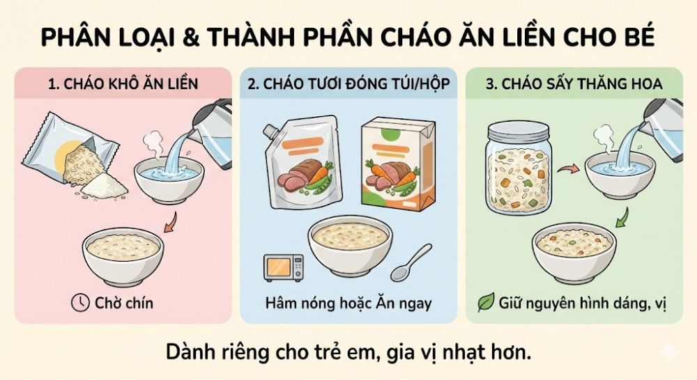 Phân loại và thành phần cơ bản của cháo ăn liền