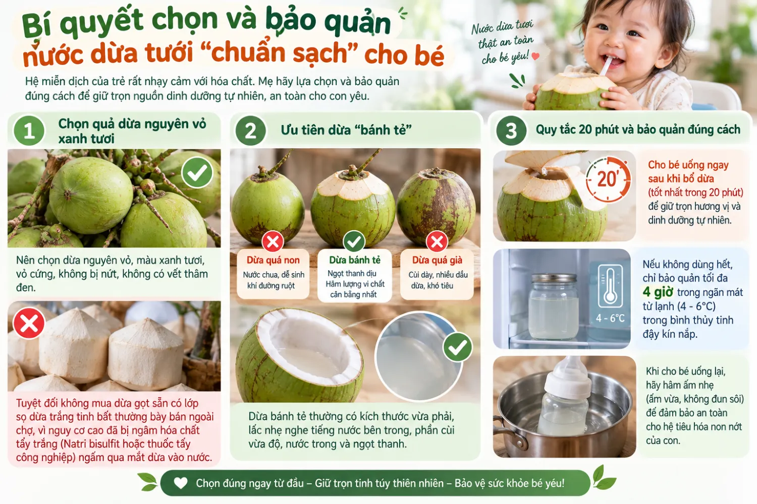 Bí quyết chọn và bảo quản nước dừa tươi