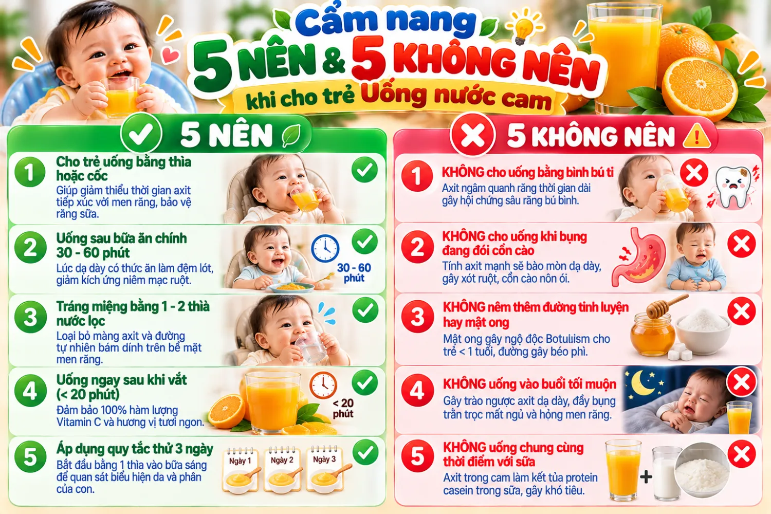 Cẩm nang 5 NÊN & 5 KHÔNG NÊN khi cho trẻ uống nước cam