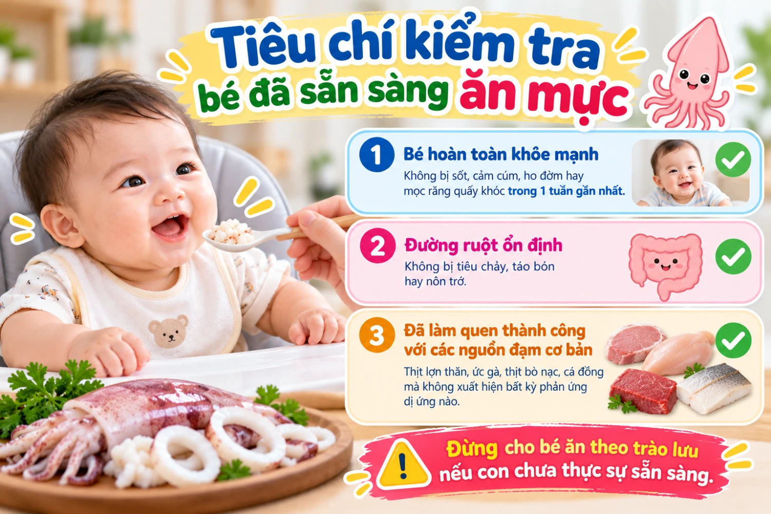 Tiêu chí kiểm tra bé đã sẵn sàng ăn mực