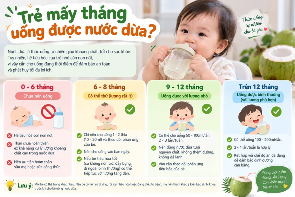 Trẻ mấy tháng uống được nước dừa