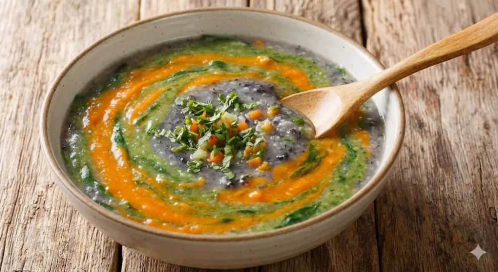 Cháo gà ác cho bé 7 tháng cần đảm bảo độ nhuyễn mịn và không nêm gia vị.