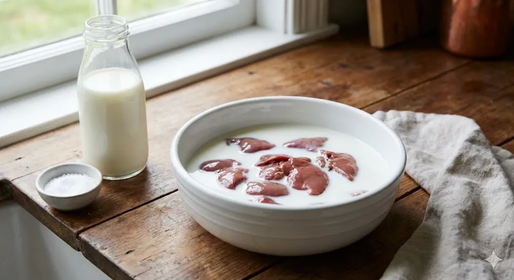 Ngâm gan gà với sữa tươi không đường là bí quyết giúp khử sạch mùi tanh và độc tố