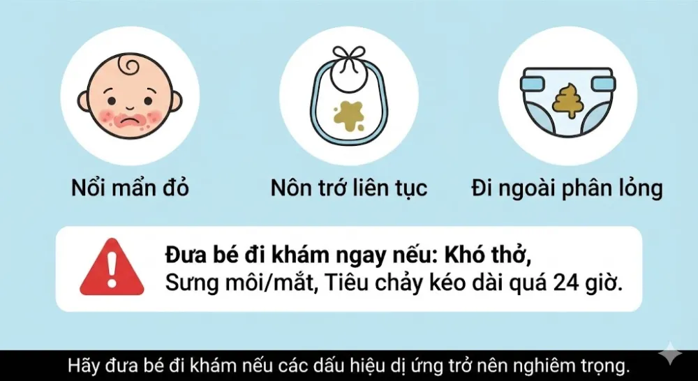 Hãy đưa bé đi khám nếu các dấu hiệu dị ứng trở nên nghiêm trọng
