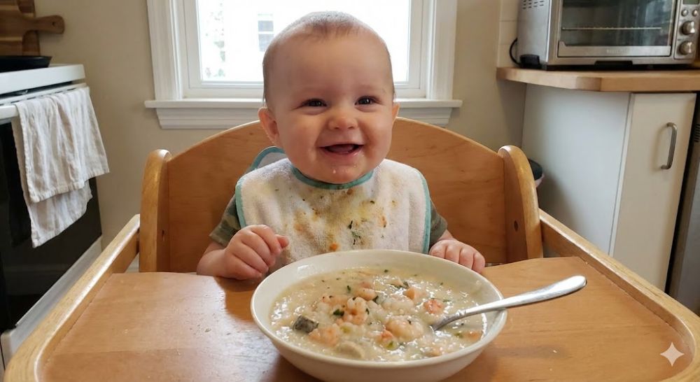 Bé 7 tháng có thể bắt đầu làm quen với ghẹ nếu đã ăn tốt các loại thịt lành tính