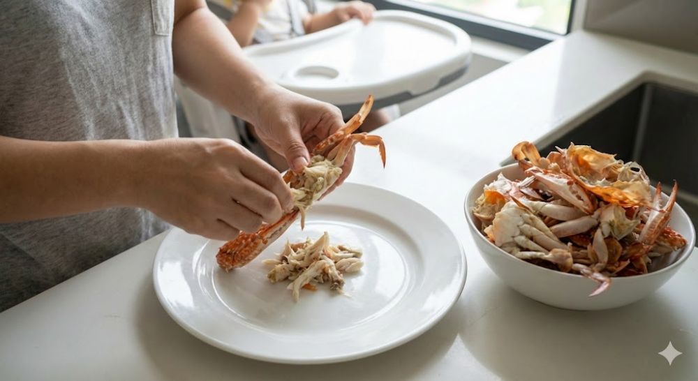 Dùng tay "miết" thịt ghẹ là cách duy nhất đảm bảo không sót vỏ xương