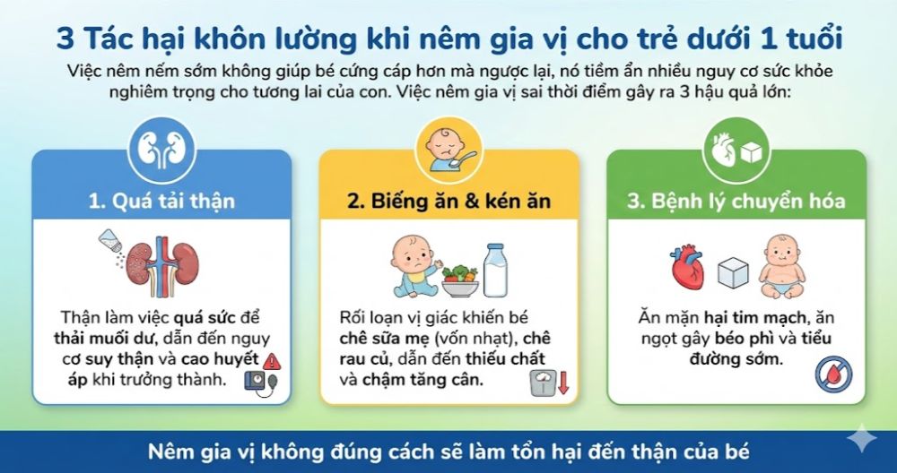 Nêm gia vị không đúng cách sẽ làm tổn hại đến thận của bé