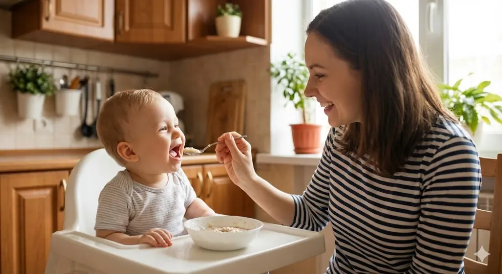 Luôn theo dõi phản ứng của bé khi thử món mới như kê gà.