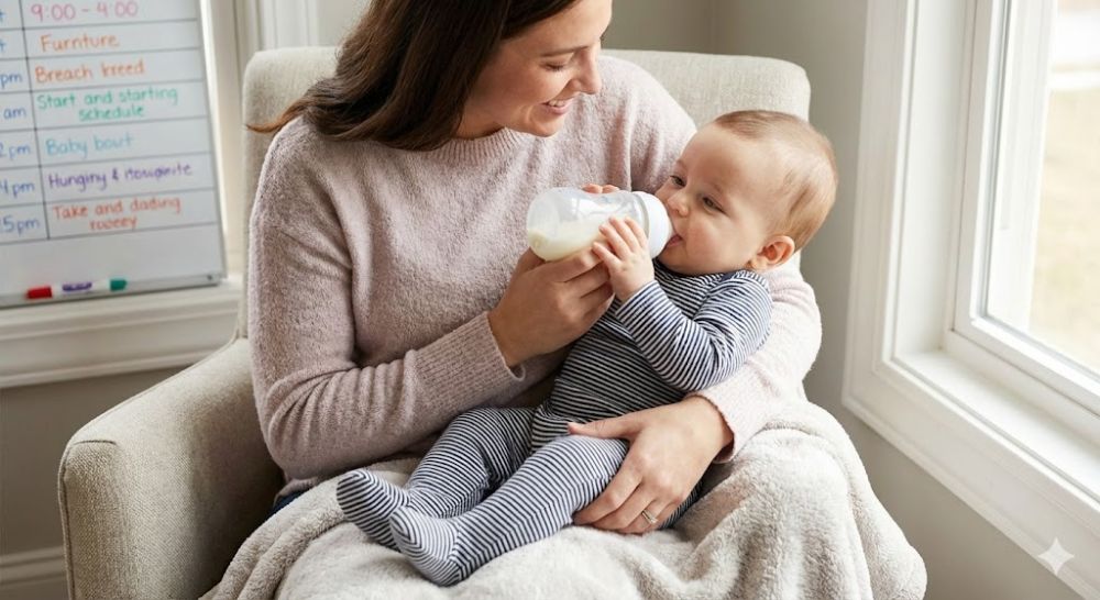 Cân bằng giữa ăn dặm và uống sữa giúp bé 7 tháng phát triển tối ưu.