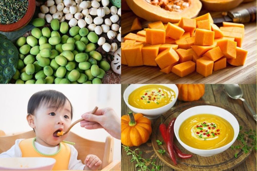 Thay đổi thực đơn với bí đỏ, hạt sen và rau ngót giúp bé ăn ngon miệng hơn.