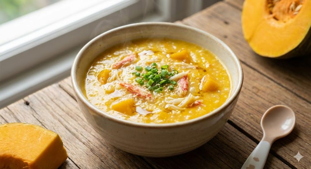 Cháo cua bí đỏ giúp bé tăng đề kháng và rất dễ ăn