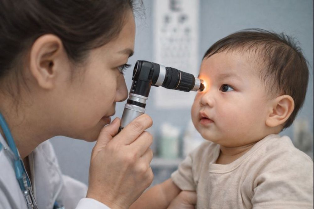 Nếu bé trên 6 tháng vẫn chưa có nước mắt hoặc mắt sưng đỏ, mẹ cần đưa bé đi khám chuyên khoa ngay.