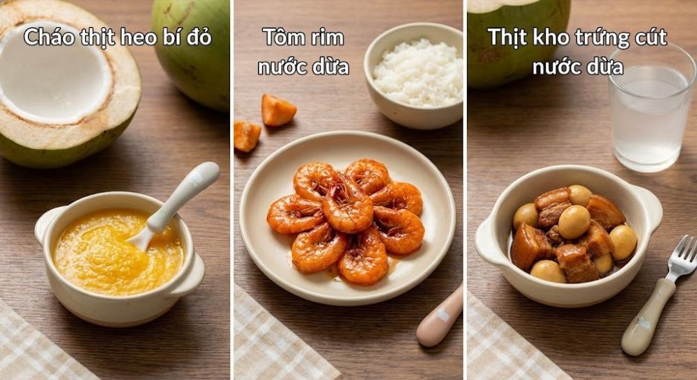 các món ăn dặm từ nước dừa giúp bé ăn ngon