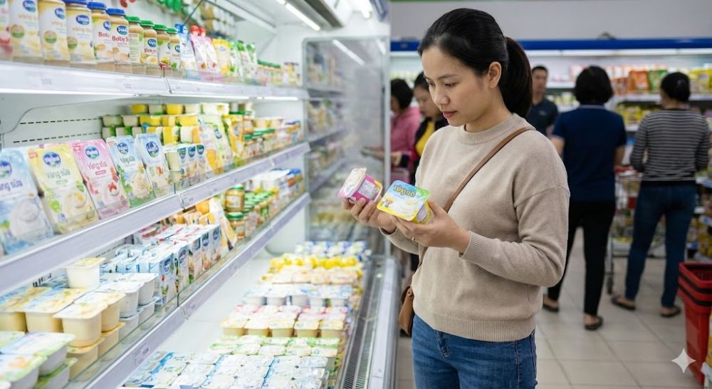 Luôn đọc kỹ nhãn phụ tiếng Việt hoặc bảng thành phần gốc để chọn loại ít đường nhất cho bé.