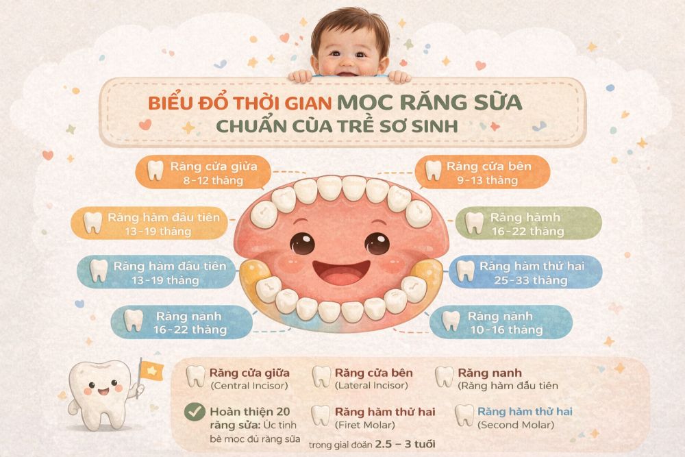 Biểu đồ các mốc mọc răng sữa tiêu chuẩn ở trẻ nhỏ mẹ cần nắm rõ.