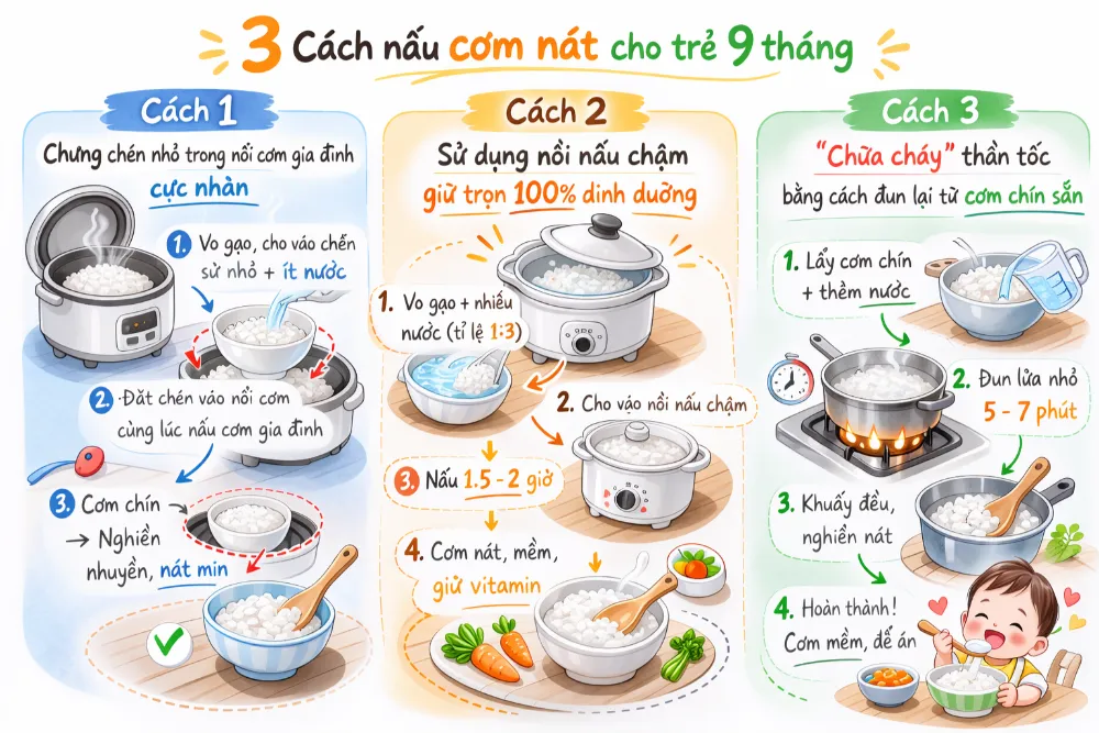 3 Cách nấu cơm nát cho trẻ 9 tháng