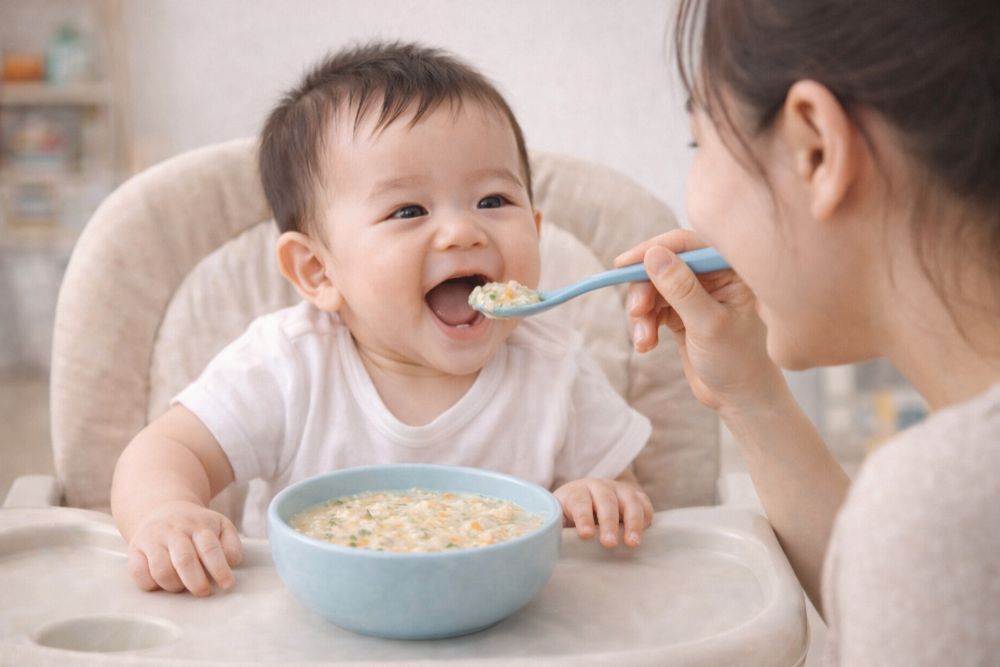 Trẻ 8 tháng tuổi cần nguồn dinh dưỡng dồi dào từ cháo ăn dặm để phát triển thể chất và trí não vượt trội.