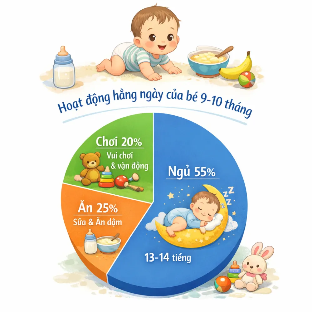 Nhu cầu dinh dưỡng và giấc ngủ tiêu chuẩn của trẻ 9-10 tháng