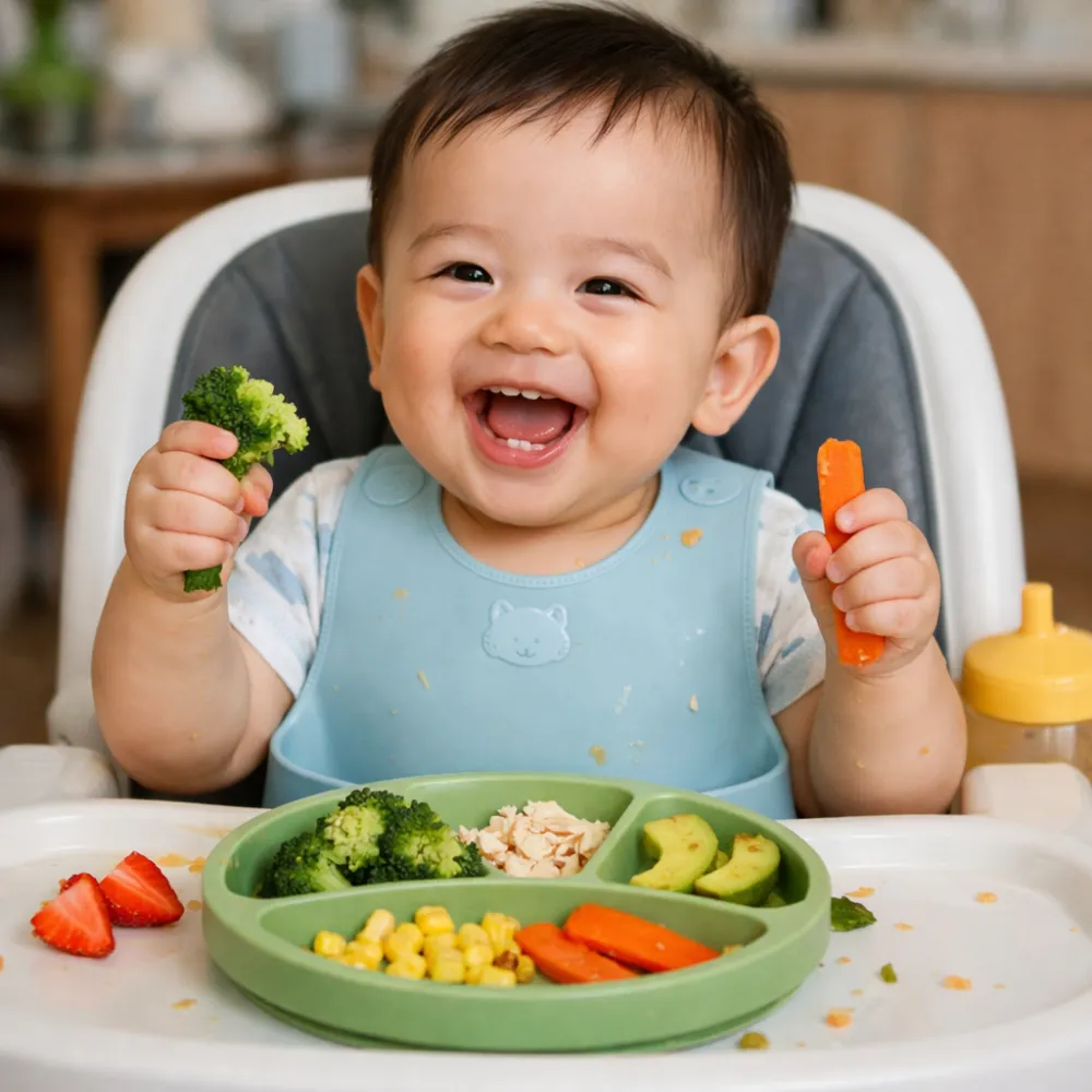 Khuyến khích bé tự bốc nhón thức ăn giúp rèn luyện vận động tinh