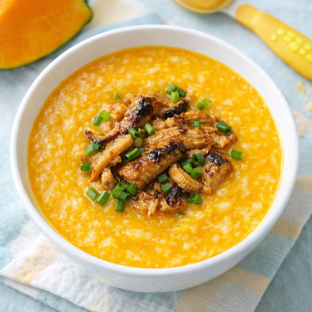 Cháo lươn bí đỏ có vị ngọt tự nhiên, dồi dào dinh dưỡng giúp bé 8 tháng tăng cân vù vù.