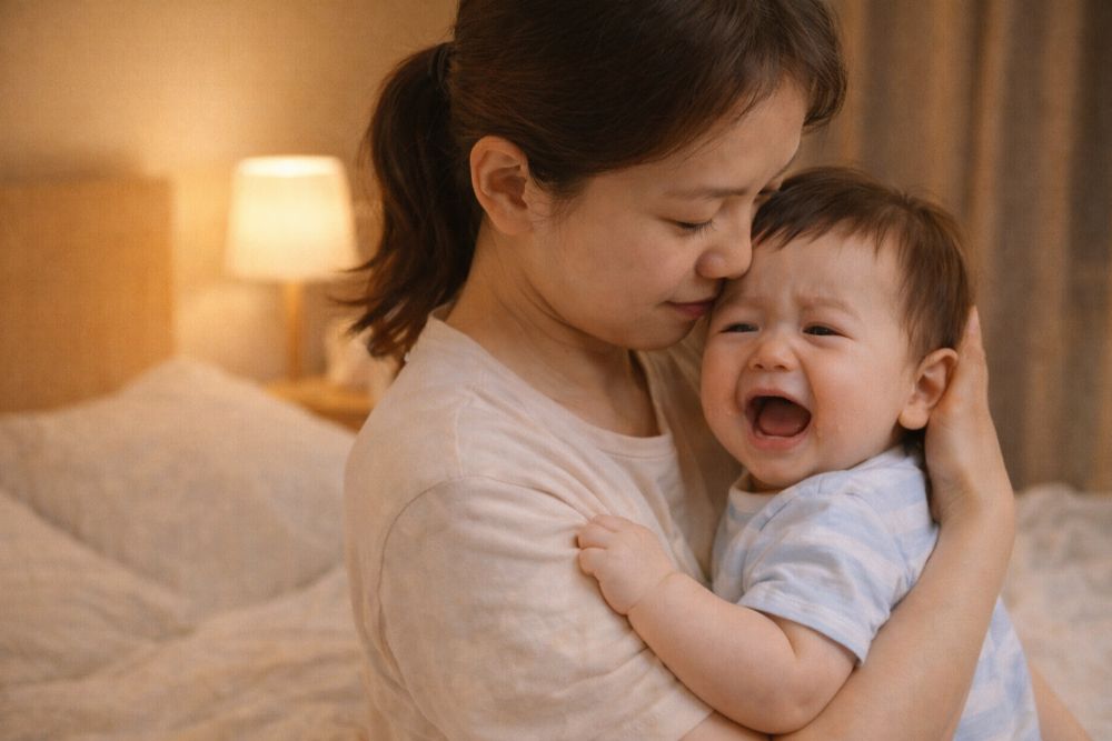 Nhiệt độ phòng không phù hợp, tã ướt hoặc tiếng ồn là những nguyên nhân phổ biến khiến bé 8 tháng khóc thét giữa đêm.