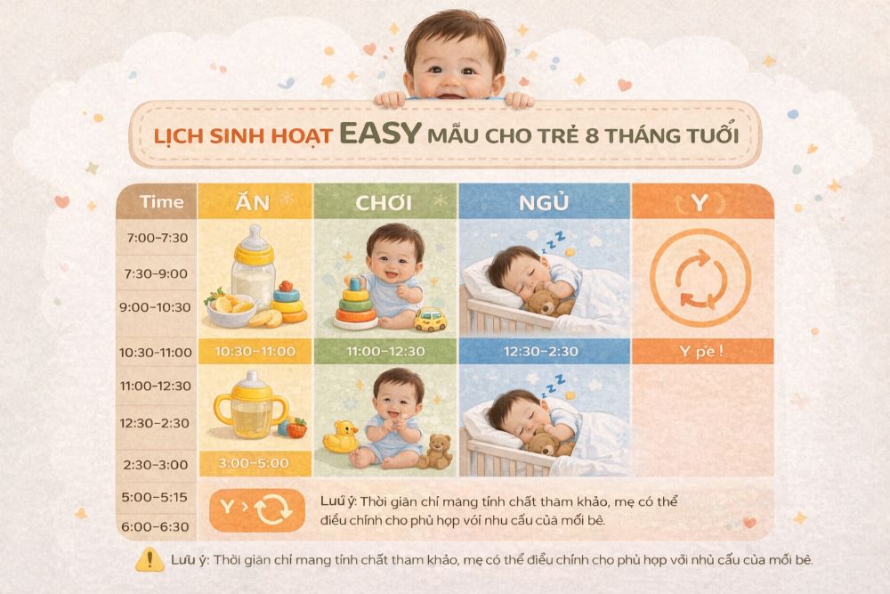 Thiết lập lịch sinh hoạt EASY chuẩn khoa học kết hợp bổ sung vi chất là giải pháp dài hạn giúp bé ngủ xuyên đêm.