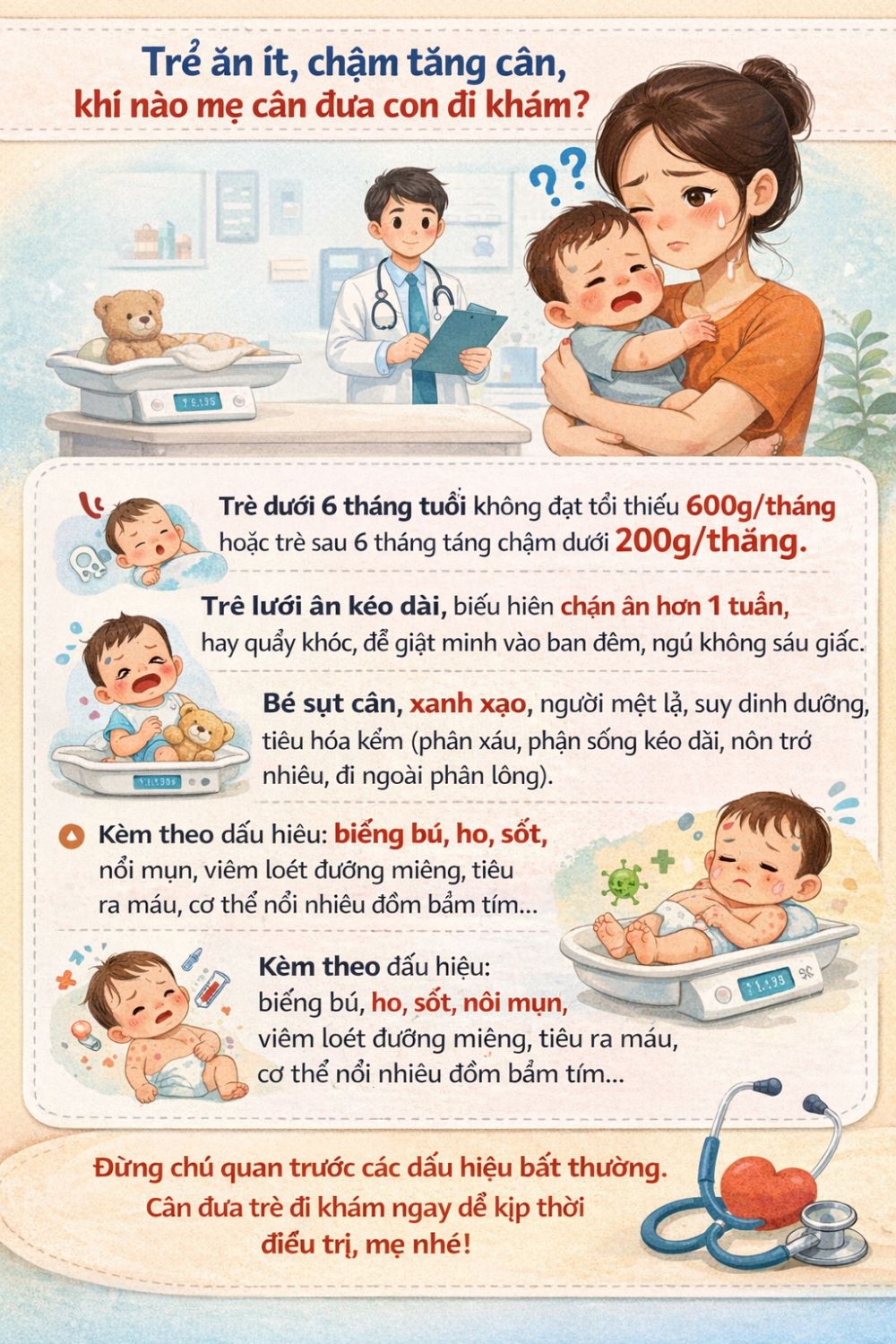 Trẻ 9 tháng ăn ít, chậm tăng cân khi nào mẹ cần đưa con đi khám
