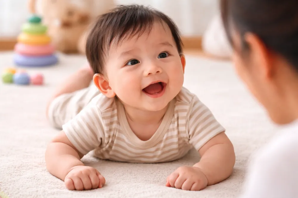 Tummy Time là bài tập cốt lõi giúp bé xây dựng sức mạnh cơ bắp vùng cổ và vai hoàn hảo.