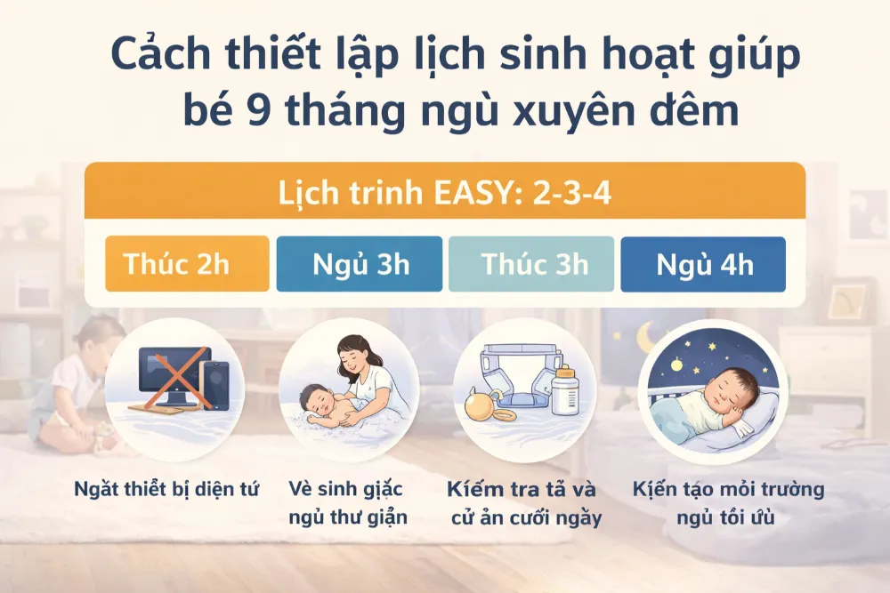 Cách thiết lập lịch sinh hoạt giúp bé 9 tháng ngủ xuyên đêm