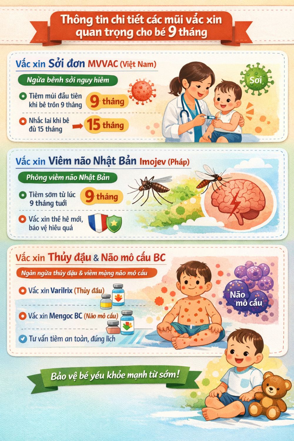 các mũi vắc xin quan trọng cho bé 9 tháng