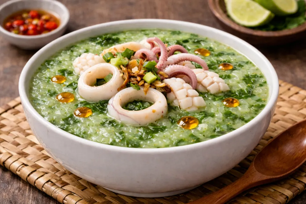 Cháo mực rau mồng tơi thanh mát, giải pháp vàng cho bé hay bị táo bón.