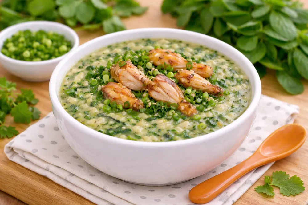 Cháo ếch rau ngót (hoặc mồng tơi)