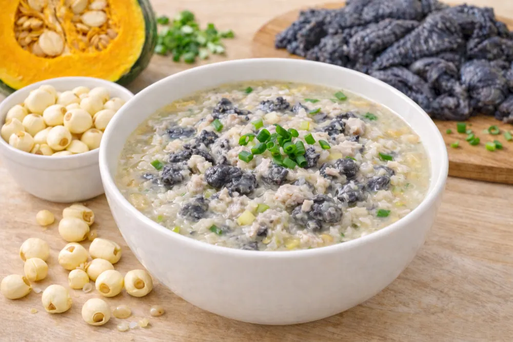 Cháo gà ác hầm hạt sen