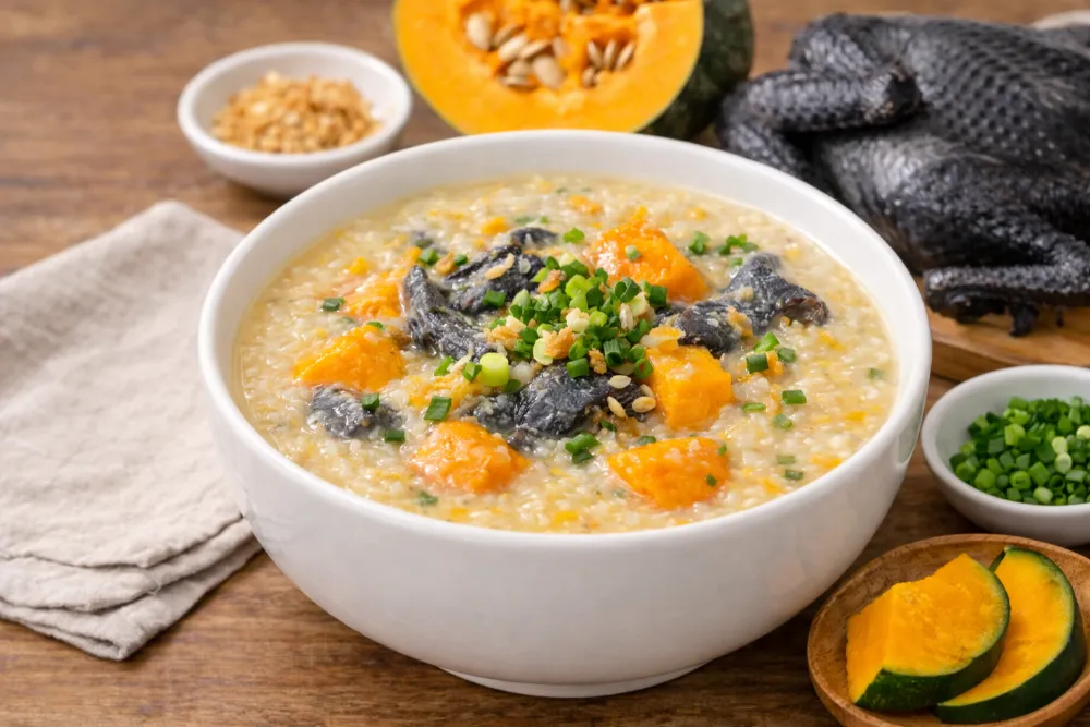 Cháo gà ác bí đỏ