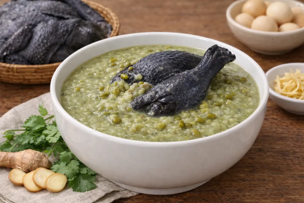 Cháo gà ác đậu xanh