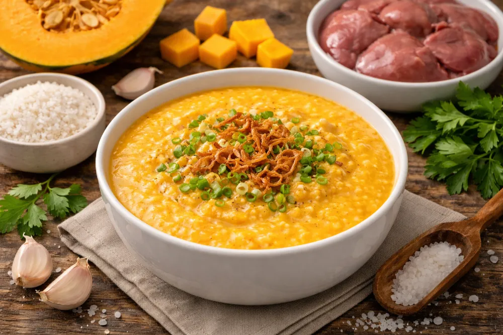 Cháo gan gà bí đỏ (hoặc cải ngọt)