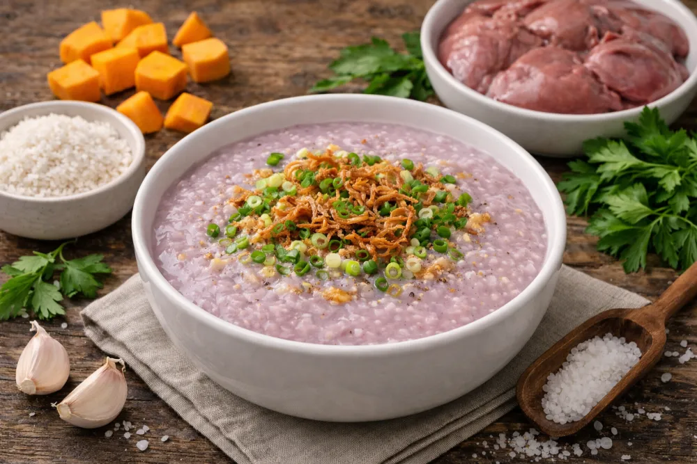 Cháo gan gà khoai lang